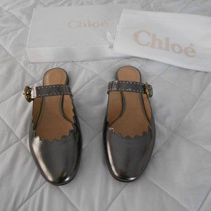 Chloe Buckle and Strap Leather Ballerina Slides